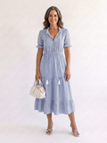 Dakota | Vestido Midi de Rayas con Manga Corta y Volantes