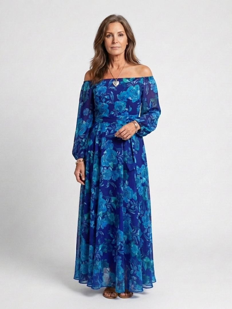 Aspen | Vestido Maxi Floral de Hombros al Descubierto
