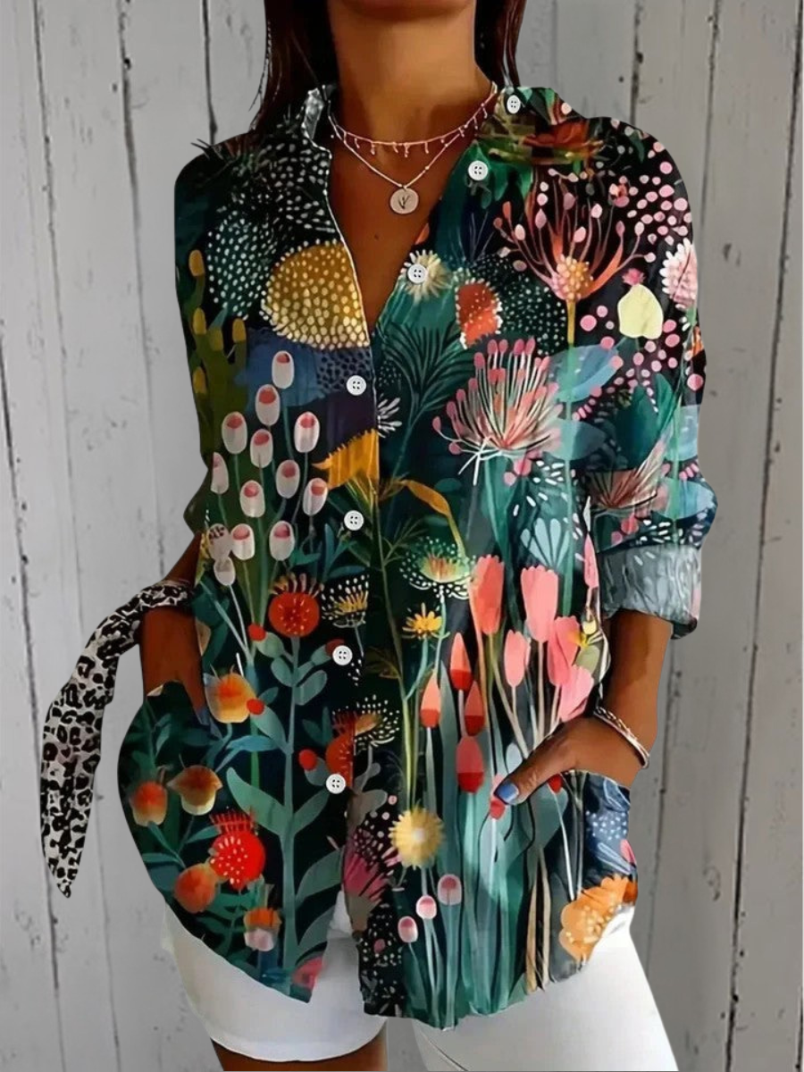 Anica - Blusa Vibrante con Botones de Estilo Artístico