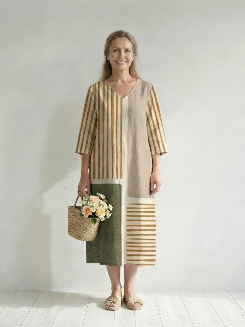Soren | Vestido Midi de Rayas Claras Mixtas