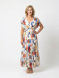 Savannah | Vestido Midi Floral con Pliegues y Manga Corta