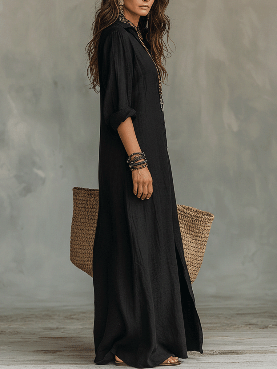 Vestido Maxi Bohemio con Botones en la Parte Frontal