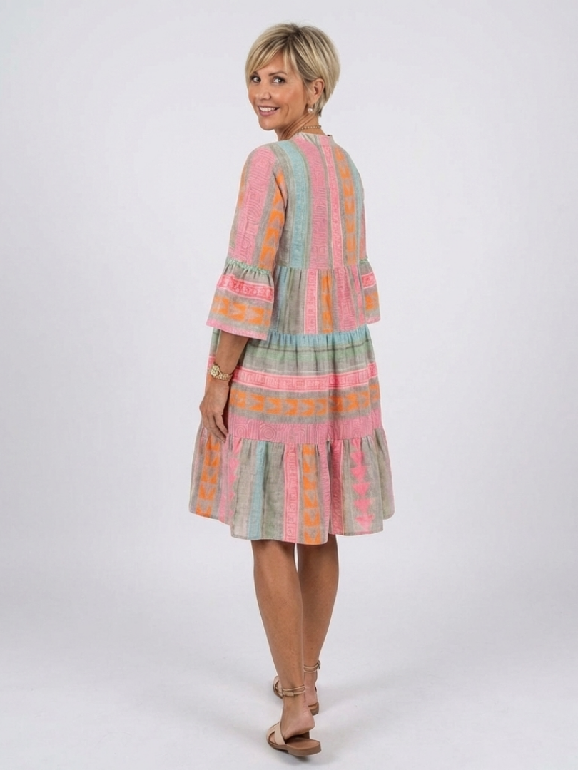 Maelle | Vestido de Rodilla con Estampado Geométrico y Escote en V