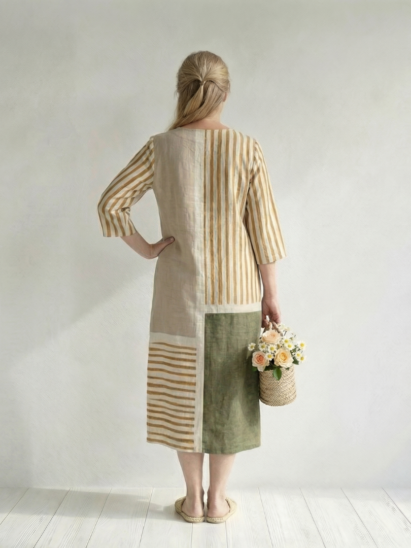 Soren | Vestido Midi de Rayas Claras Mixtas