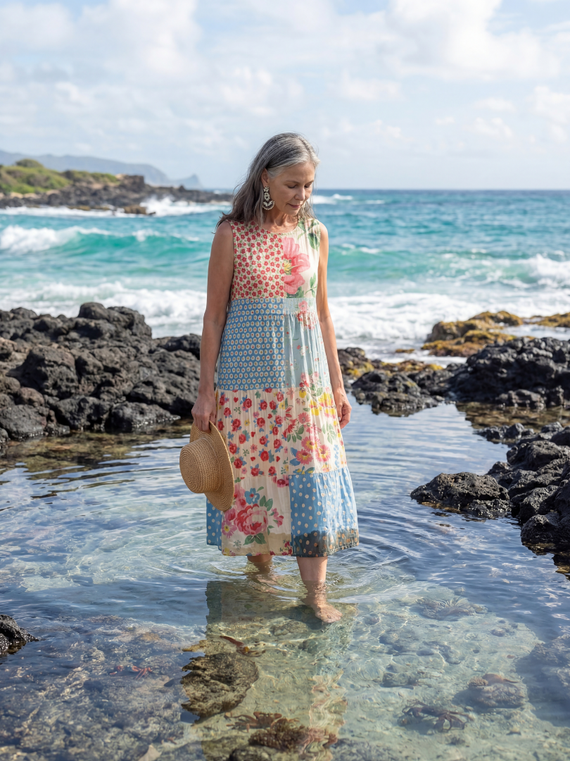 Kira | Robe Midi à Motif Floral Côtier