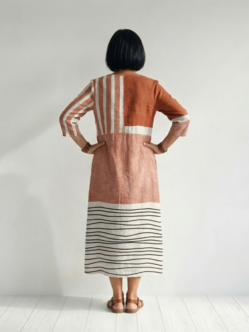 Remy | Vestido Midi de Rayas Combinadas y Cómodo