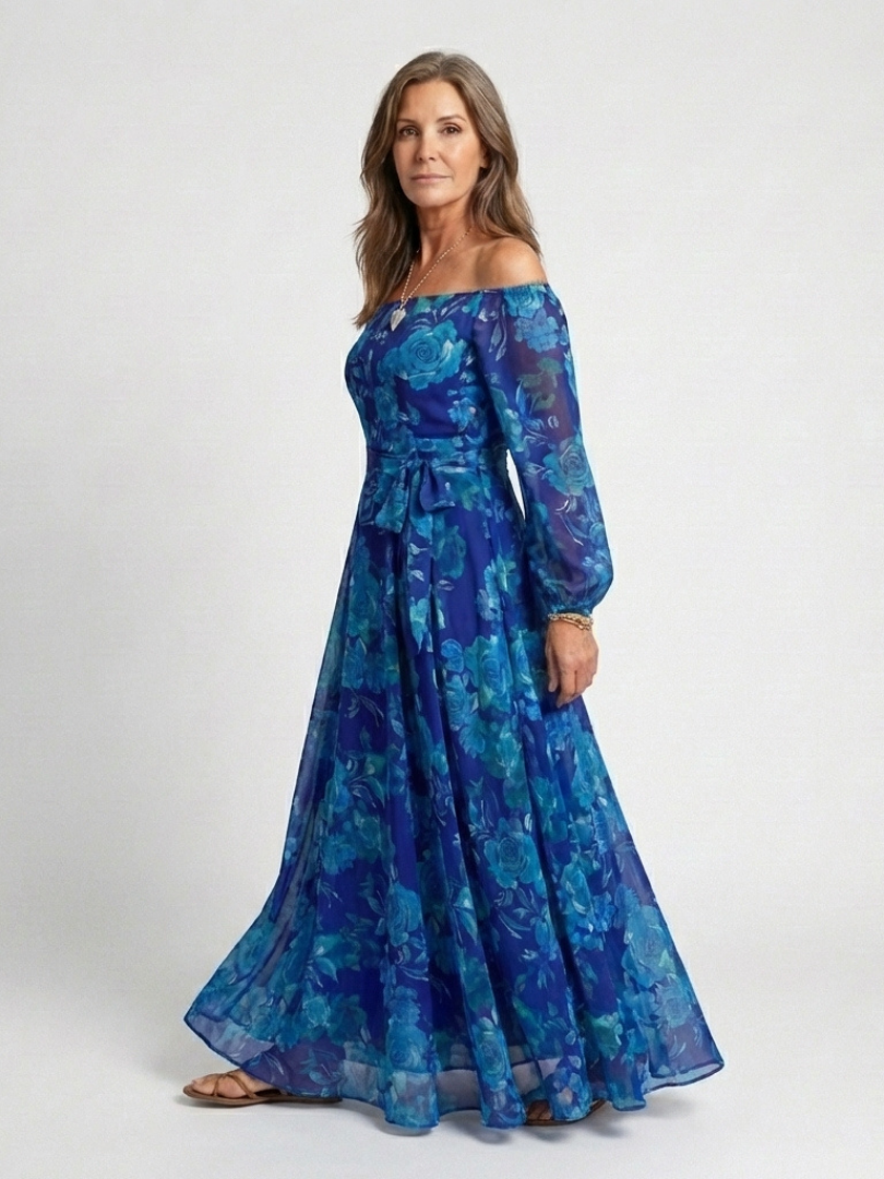 Aspen | Vestido Maxi Floral de Hombros al Descubierto