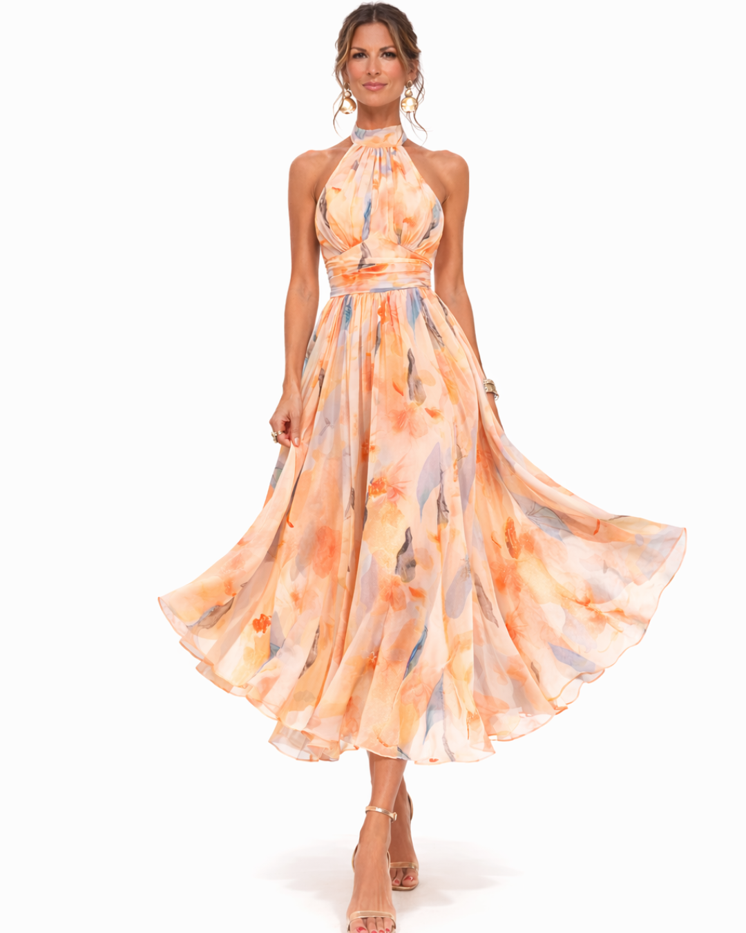 Aurora | Vestido de escote americano con estampado en acuarela