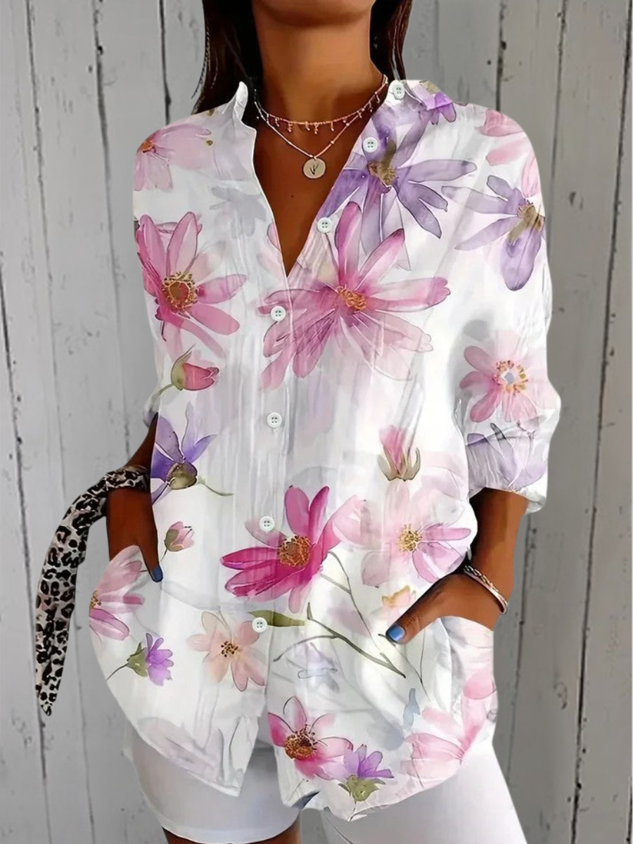Anica - Blusa Vibrante con Botones de Estilo Artístico