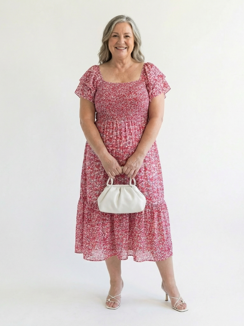 Odette | Vestido Midi Floral de Hombros al Descubierto