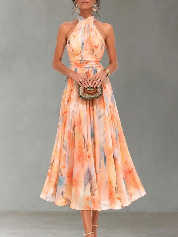 Aurora | Vestido de escote americano con estampado en acuarela