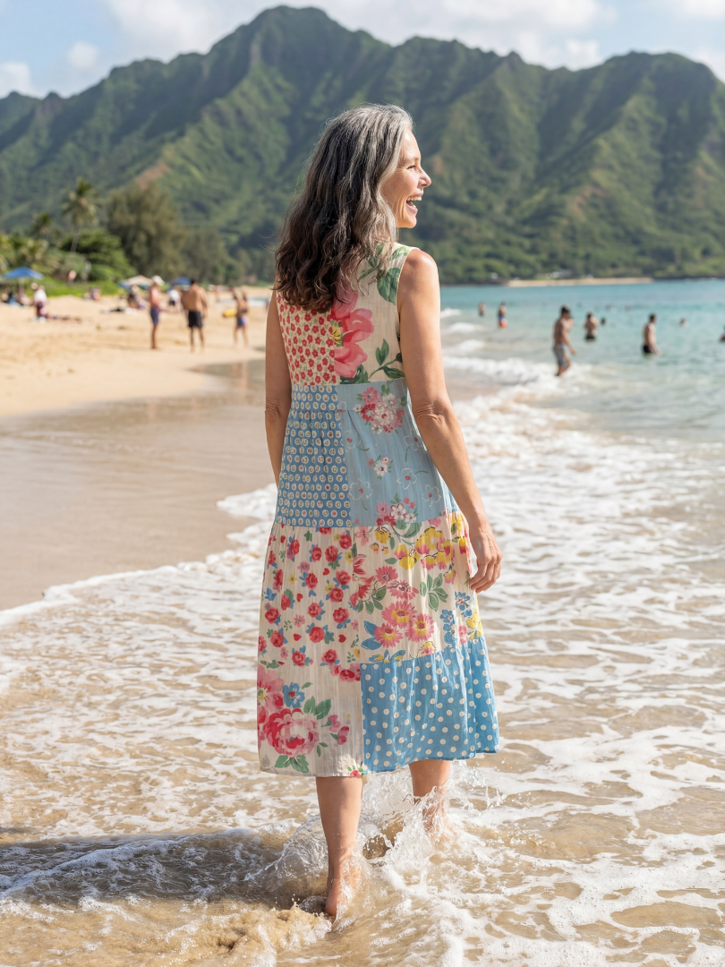 Kira | Robe Midi à Motif Floral Côtier