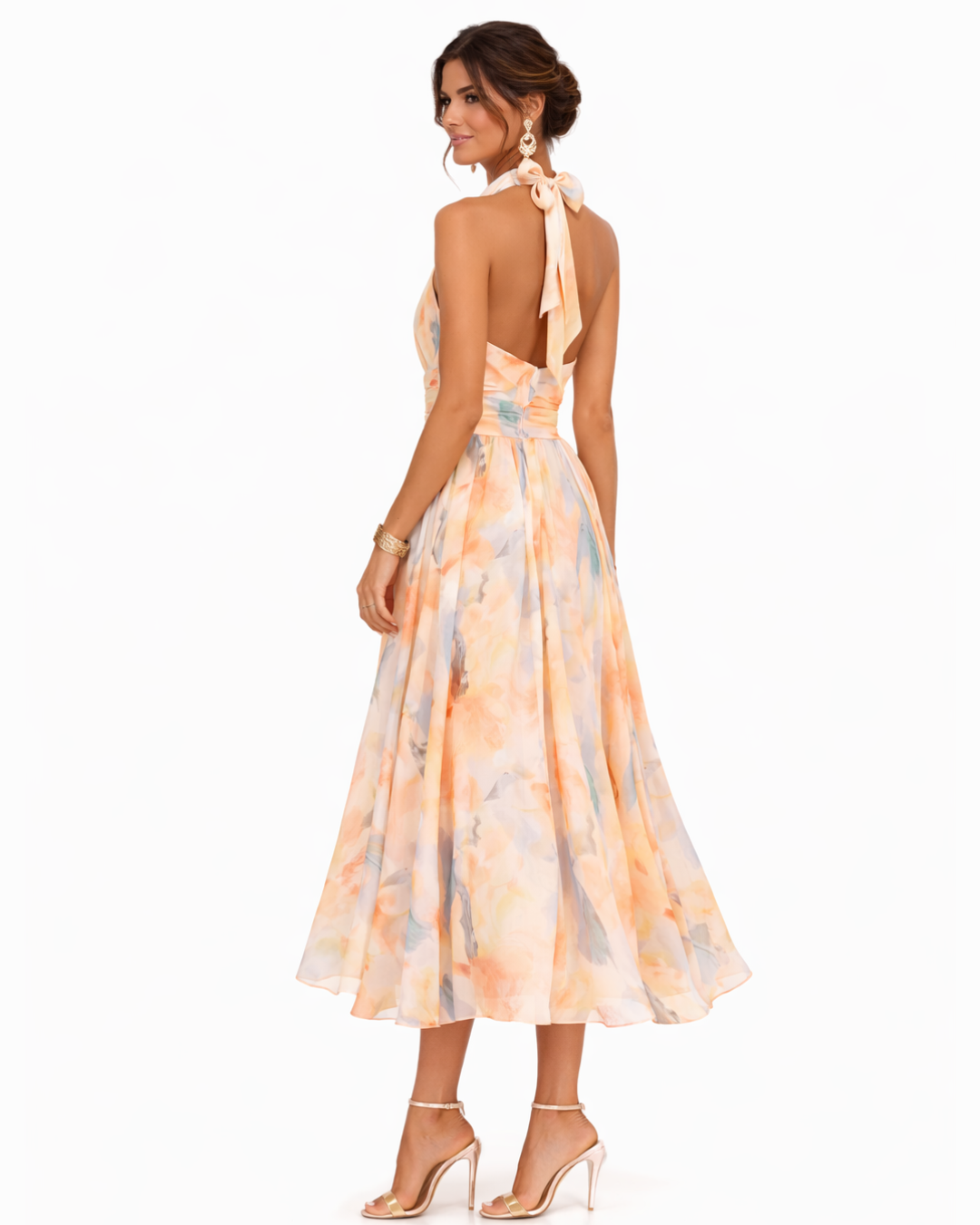 Aurora | Vestido de escote americano con estampado en acuarela