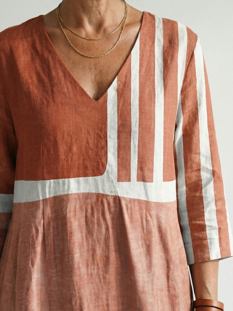 Remy | Vestido Midi de Rayas Combinadas y Cómodo