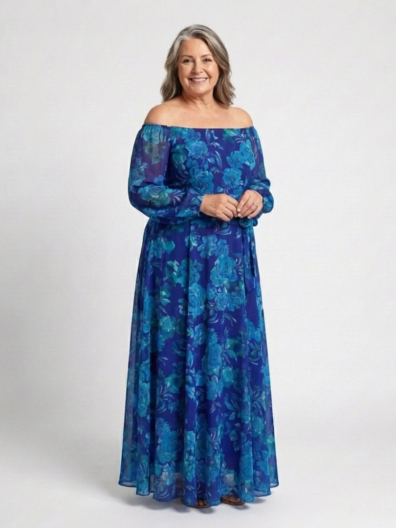 Aspen | Vestido Maxi Floral de Hombros al Descubierto