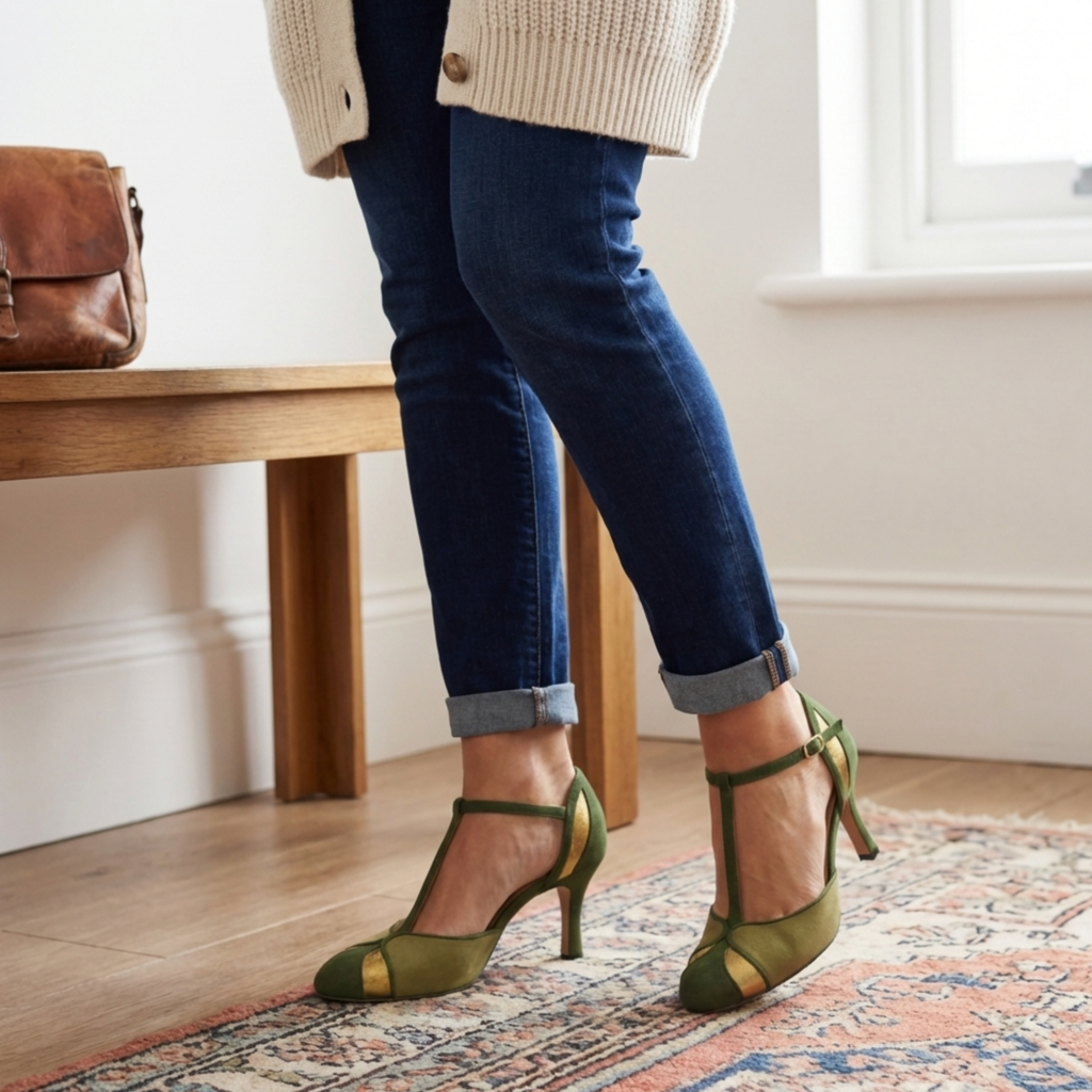 Sandalias Verde Vintage con Toque de Elegancia