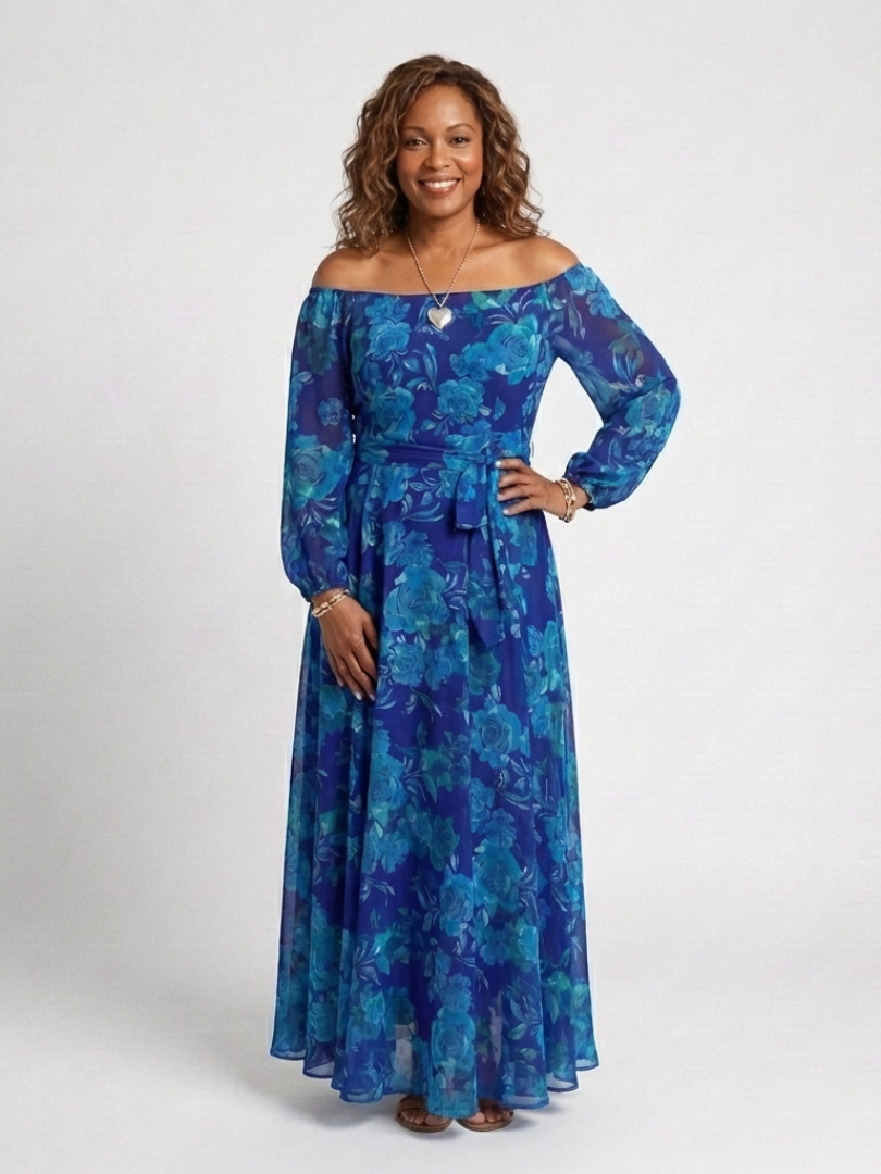 Aspen | Vestido Maxi Floral de Hombros al Descubierto