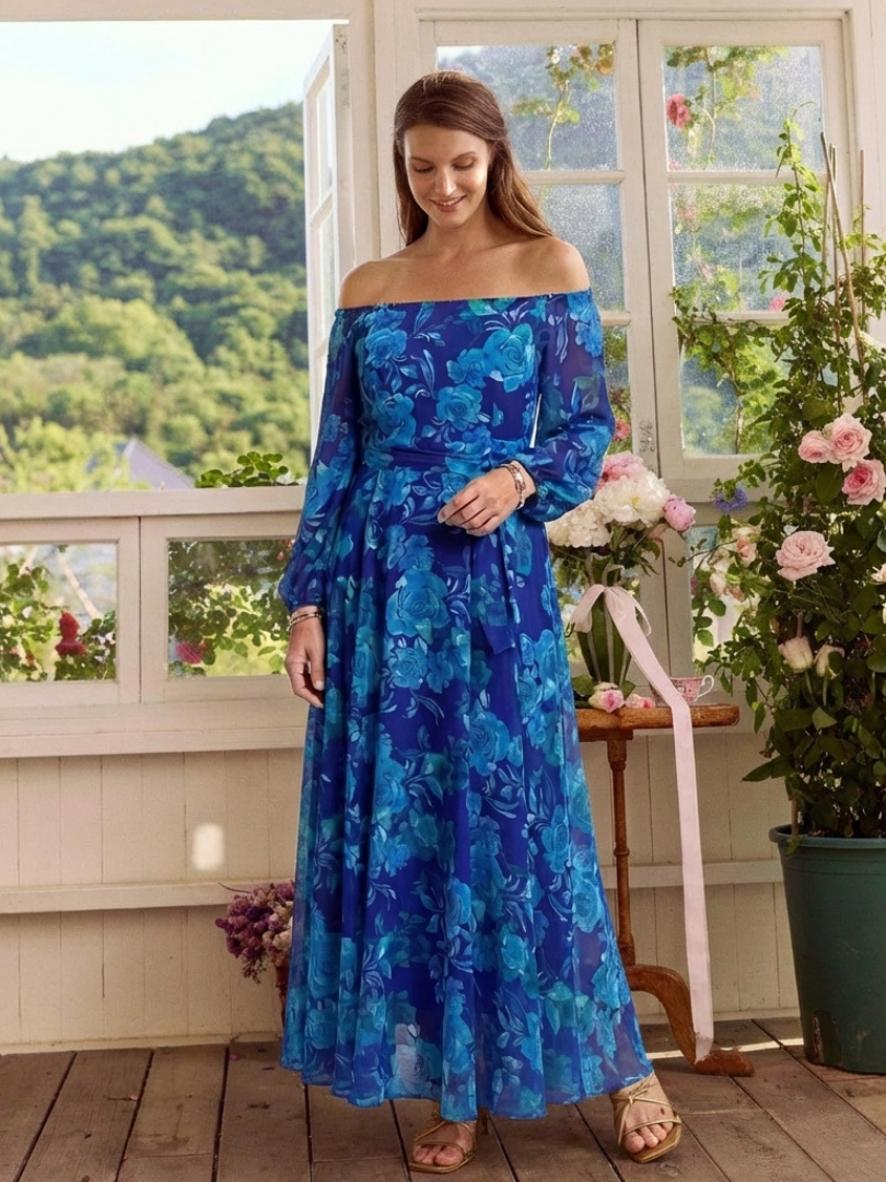 Aspen | Vestido Maxi Floral de Hombros al Descubierto