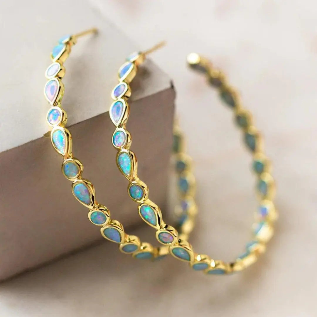 Pendientes Vintage de Ópalo Azul con Acabado Dorado