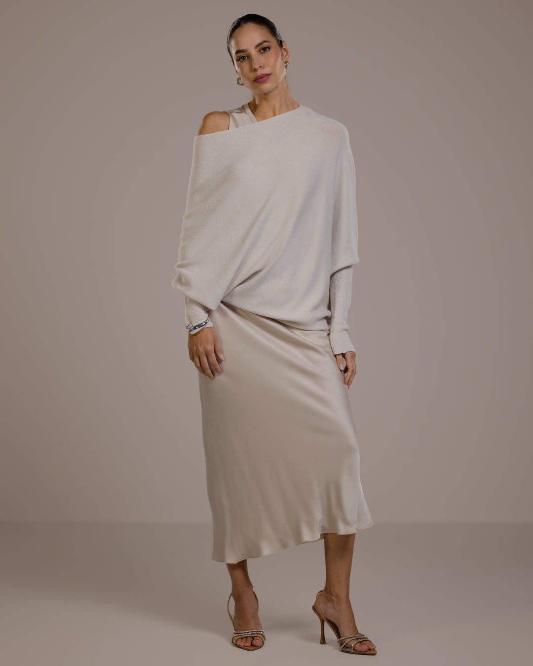 Asymmetric Draped | Light Beige | Seamless Knit