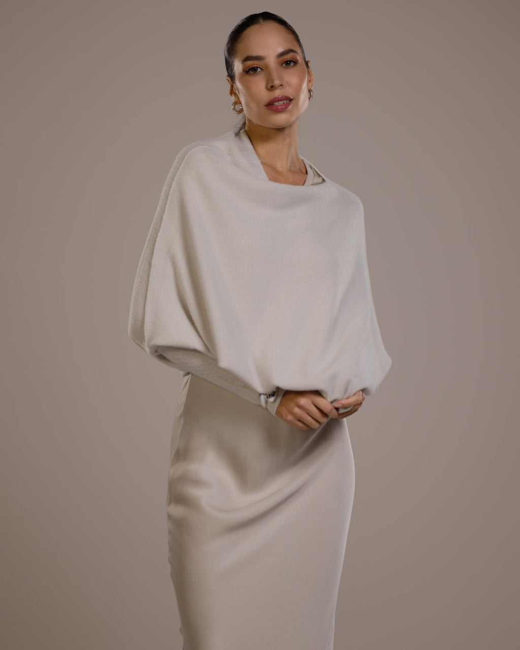 Asymmetric Draped | Light Beige | Seamless Knit