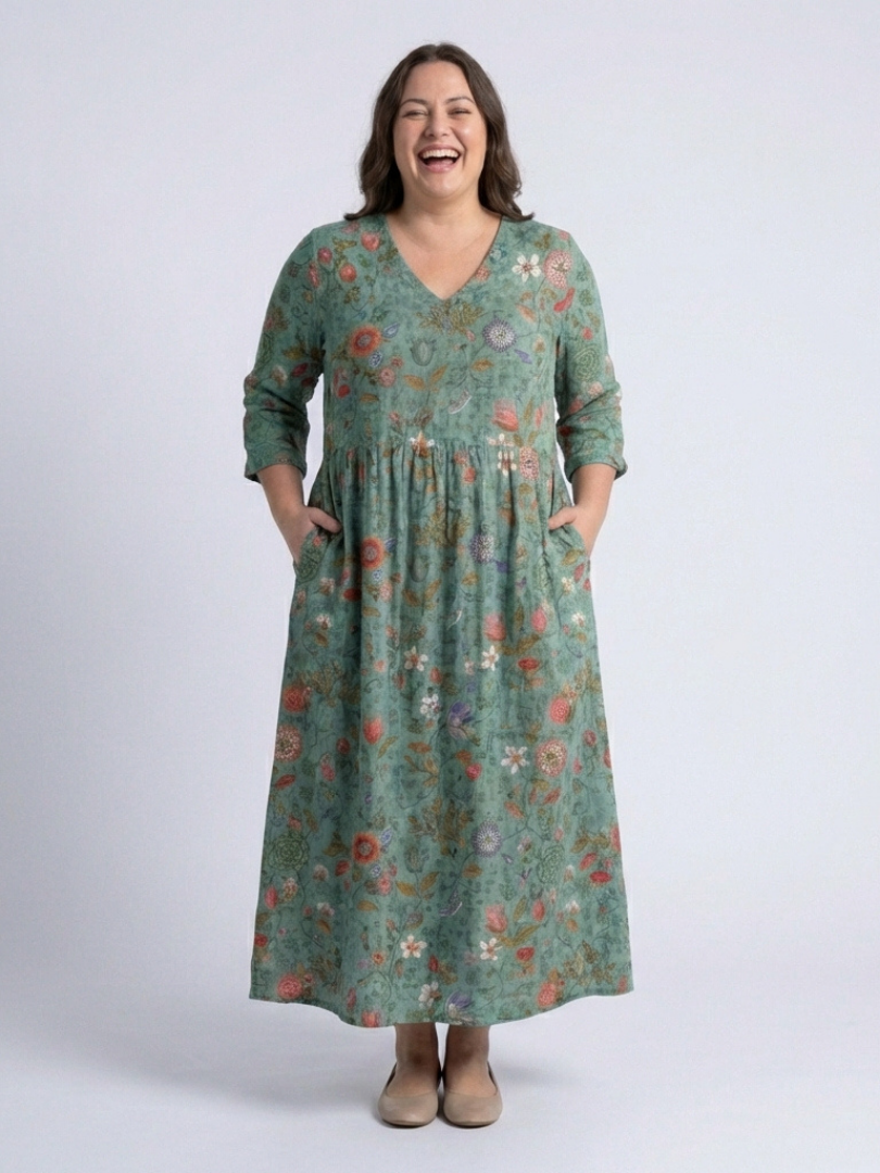 Marina | Vestido Maxi Floral con Escote en V y Manga Tres Cuartos" can be rewritten as:

"Marina | Vestido Maxi Floral con Escote en V y Mangas Tres Cuartos