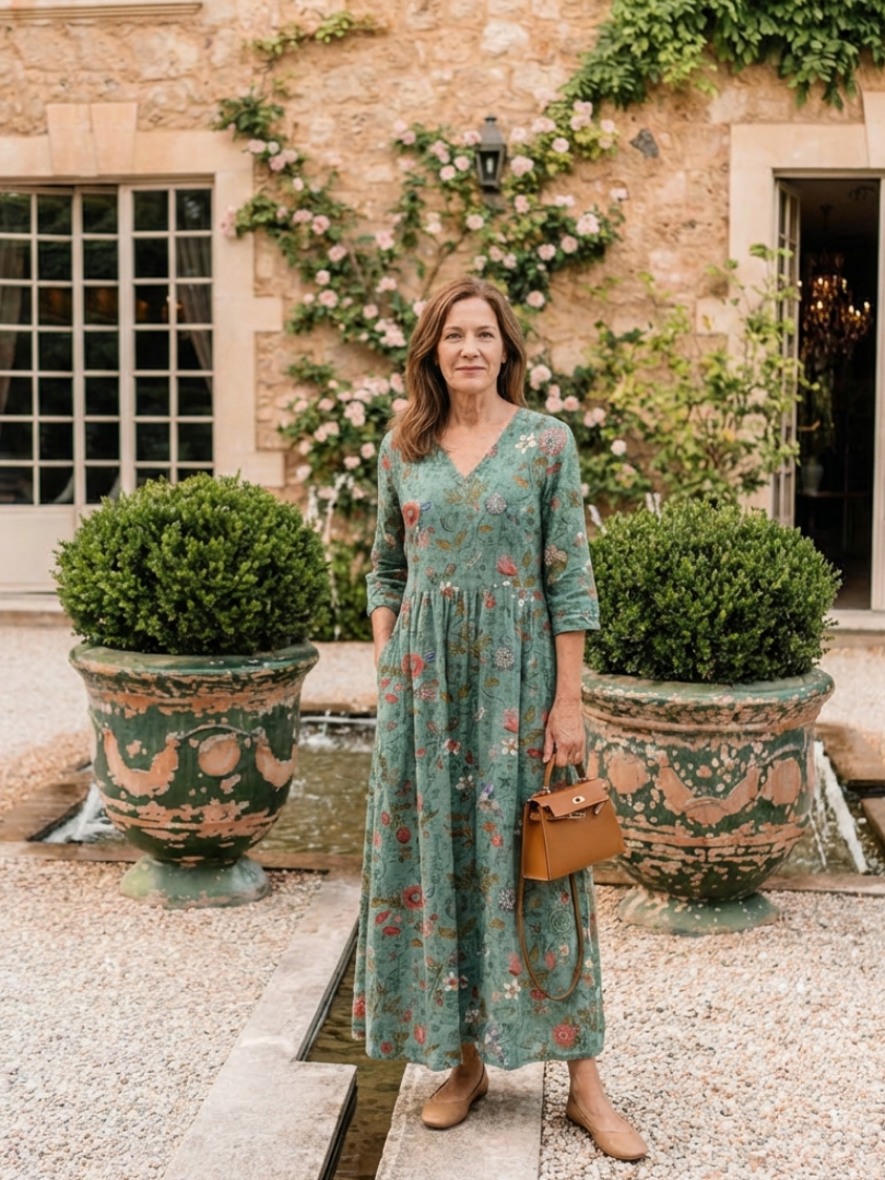 Marina | Vestido Maxi Floral con Escote en V y Manga Tres Cuartos" can be rewritten as:

"Marina | Vestido Maxi Floral con Escote en V y Mangas Tres Cuartos