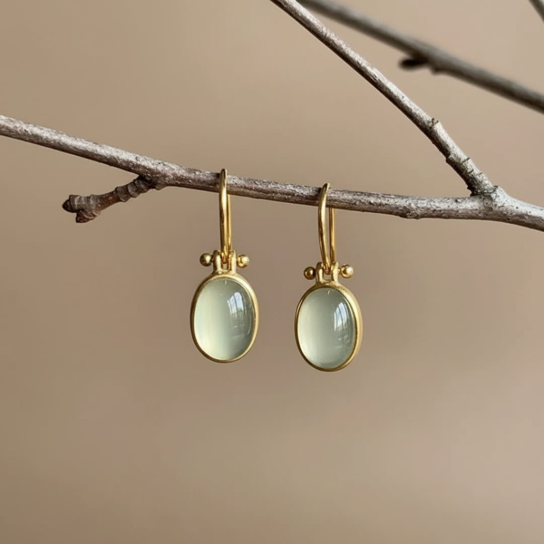 Pendientes Retro de Piedra Lunar Verde