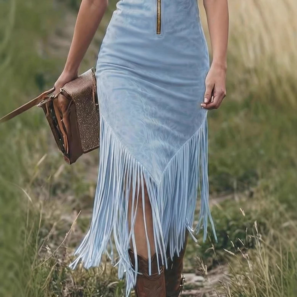 Vestido Midi de Ante con Flecos: El Chic del Oeste se Encuentra con el Estilo Moderno