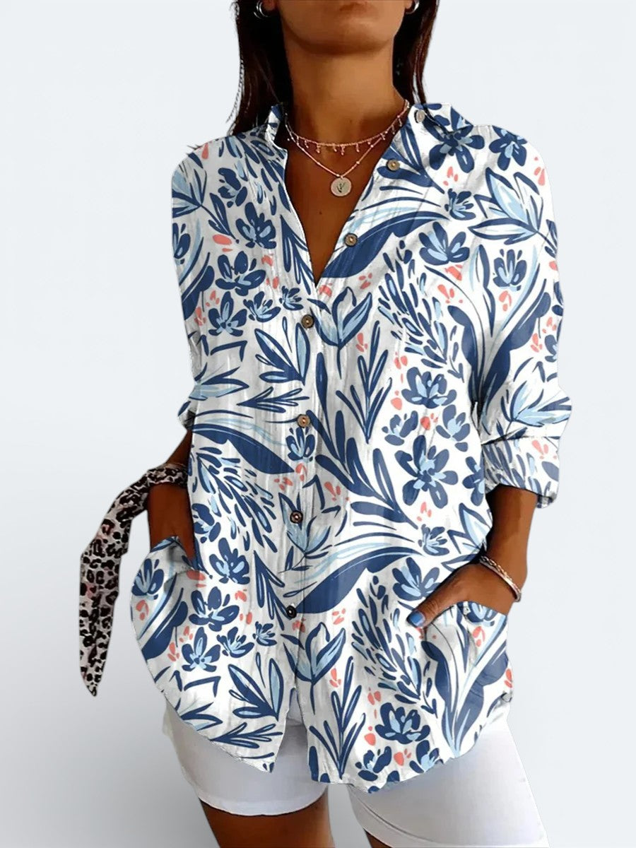 Valeria - Blusa Vibrante de Diseño Artístico con Botones