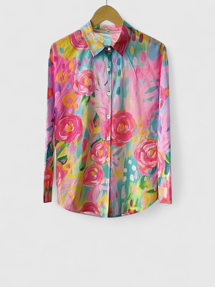 Anica - Blusa Vibrante con Botones de Estilo Artístico