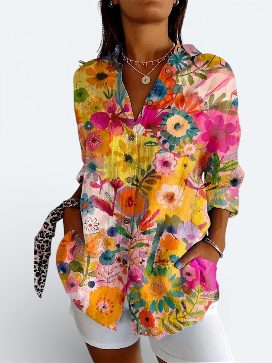 Valeria - Blusa Vibrante de Diseño Artístico con Botones