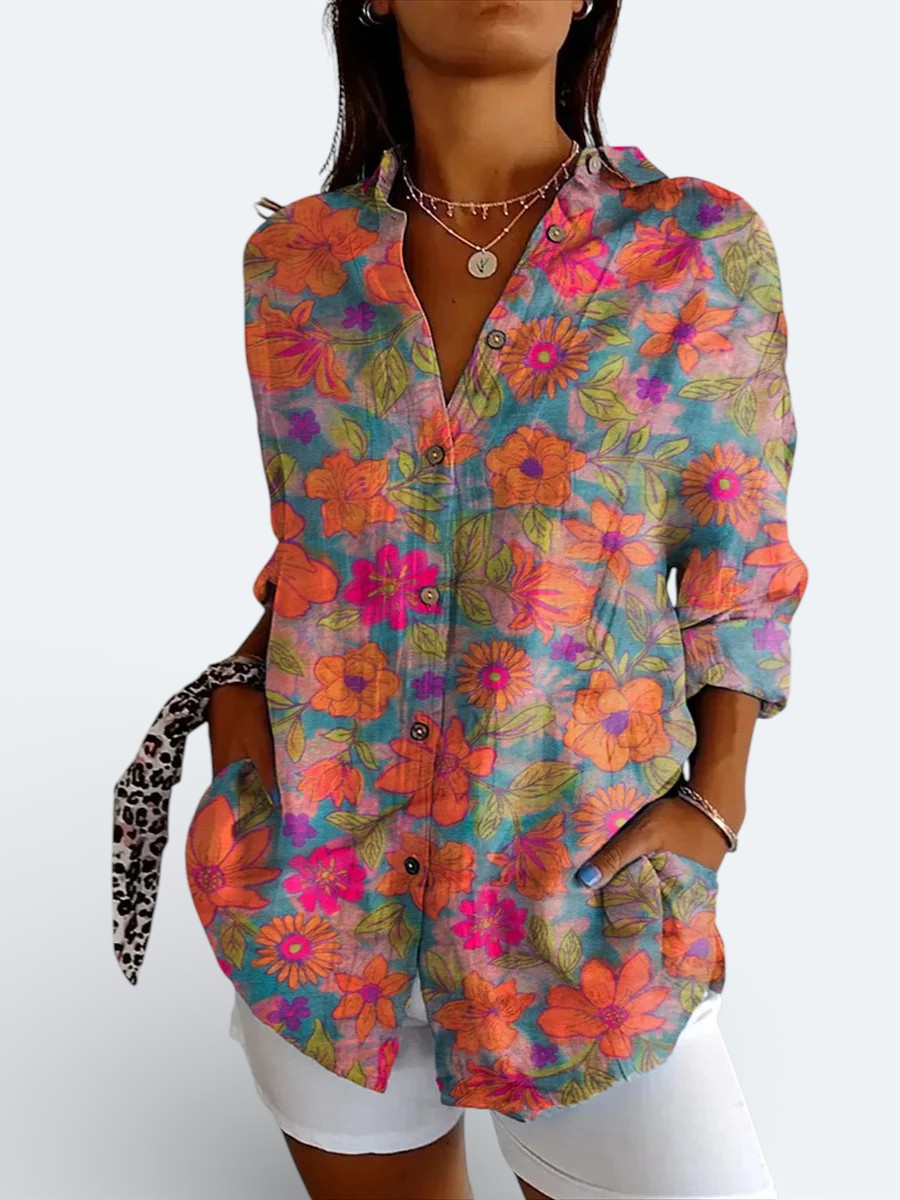 Valeria - Blusa Vibrante de Diseño Artístico con Botones