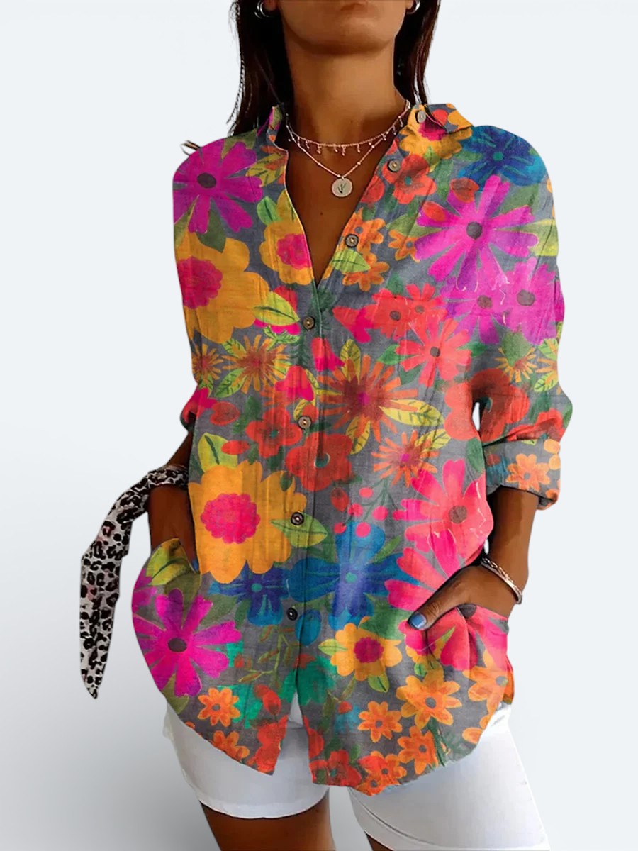 Valeria - Blusa Vibrante de Diseño Artístico con Botones
