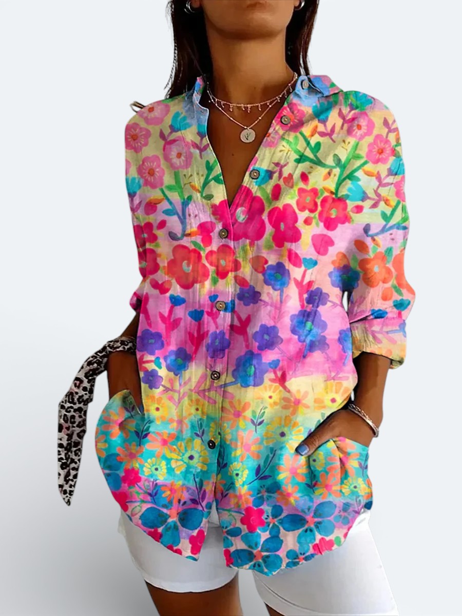 Valeria - Blusa Vibrante de Diseño Artístico con Botones