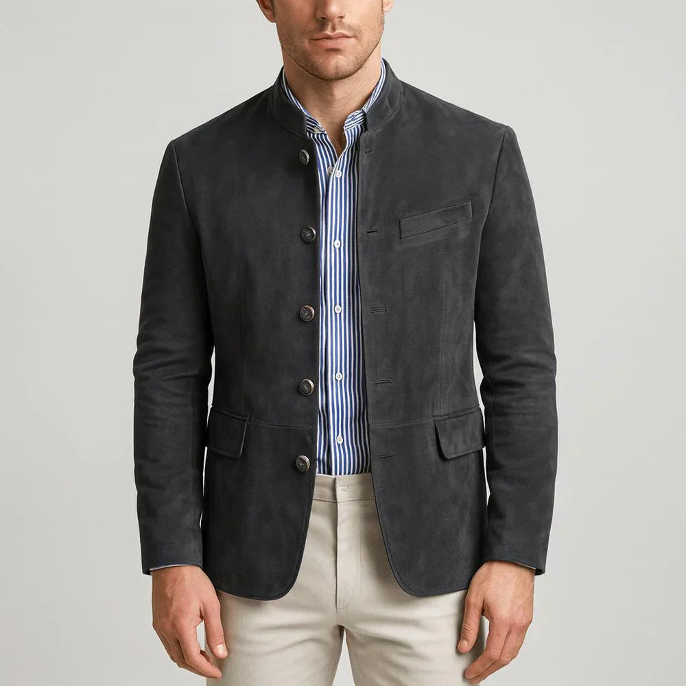 Blazer de ante con cuello chino