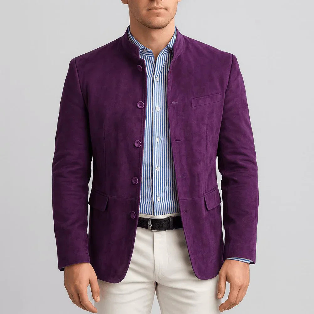 Blazer de ante con cuello chino