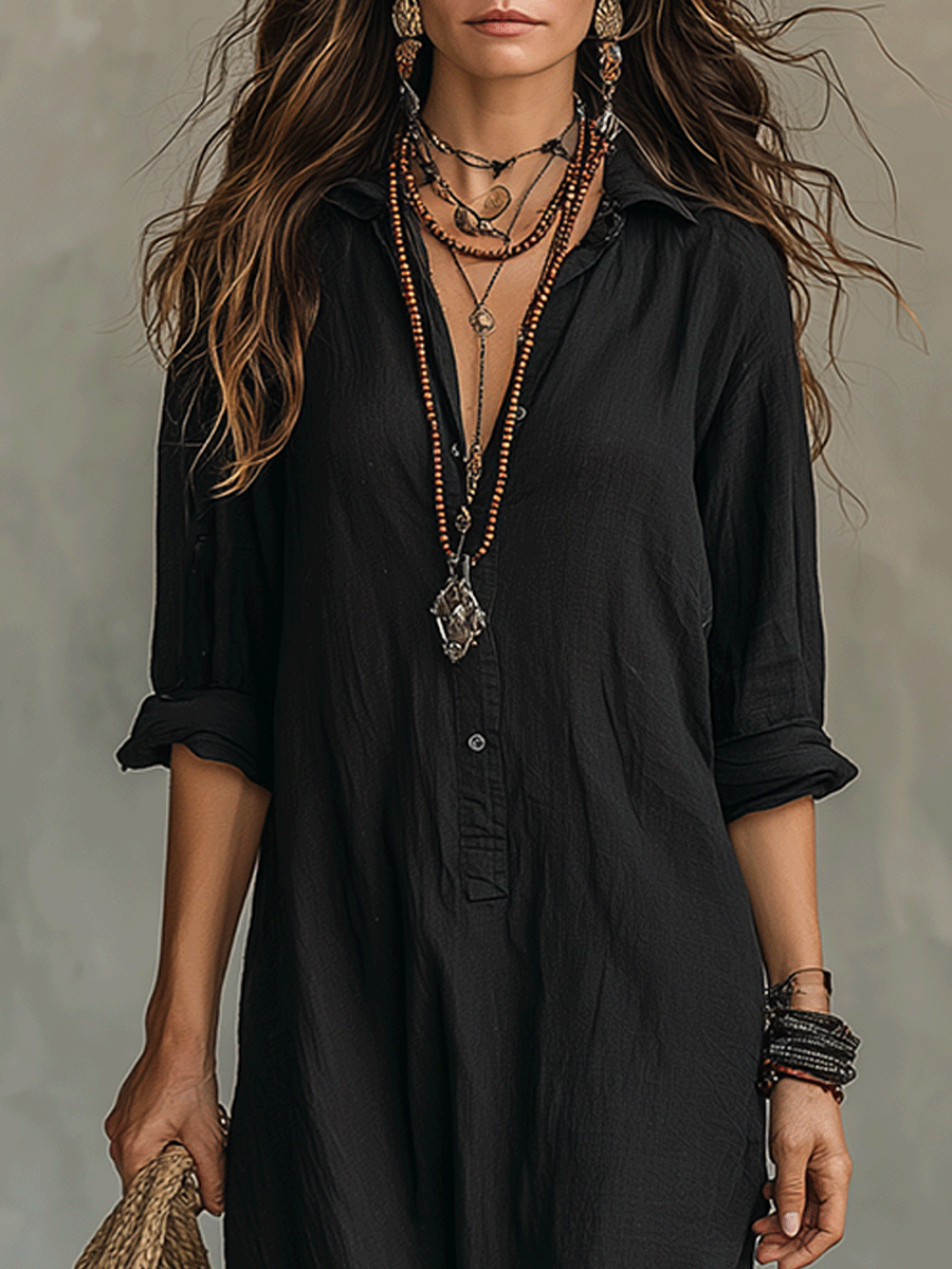 Vestido Maxi Bohemio con Botones en la Parte Frontal