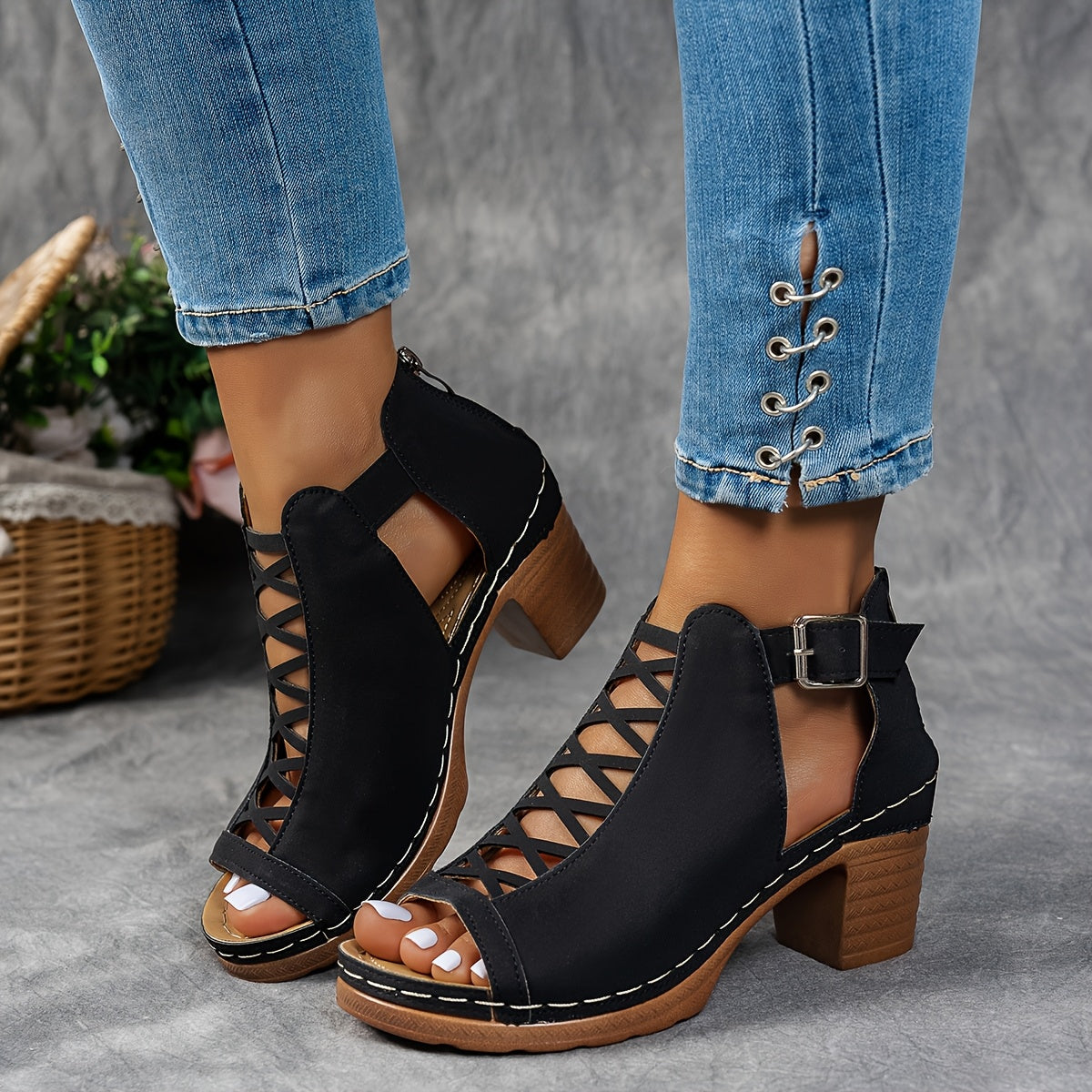 Selin | Sandalias de Tacón Trenzado