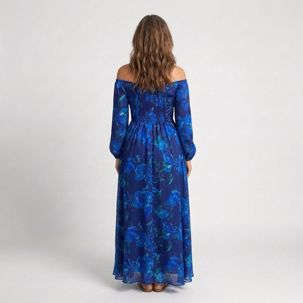 Aspen | Vestido Maxi Floral de Hombros al Descubierto