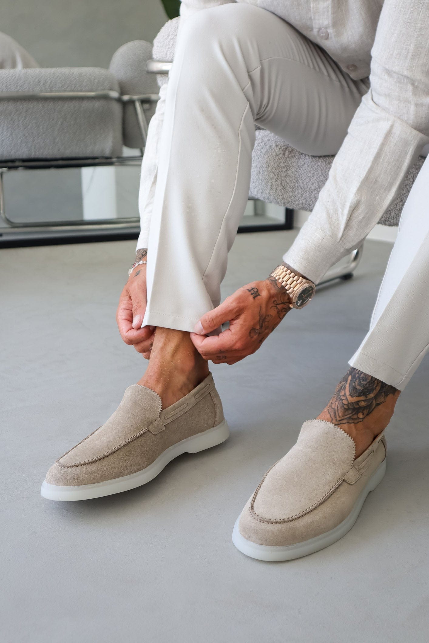 Beige Suede Loafers