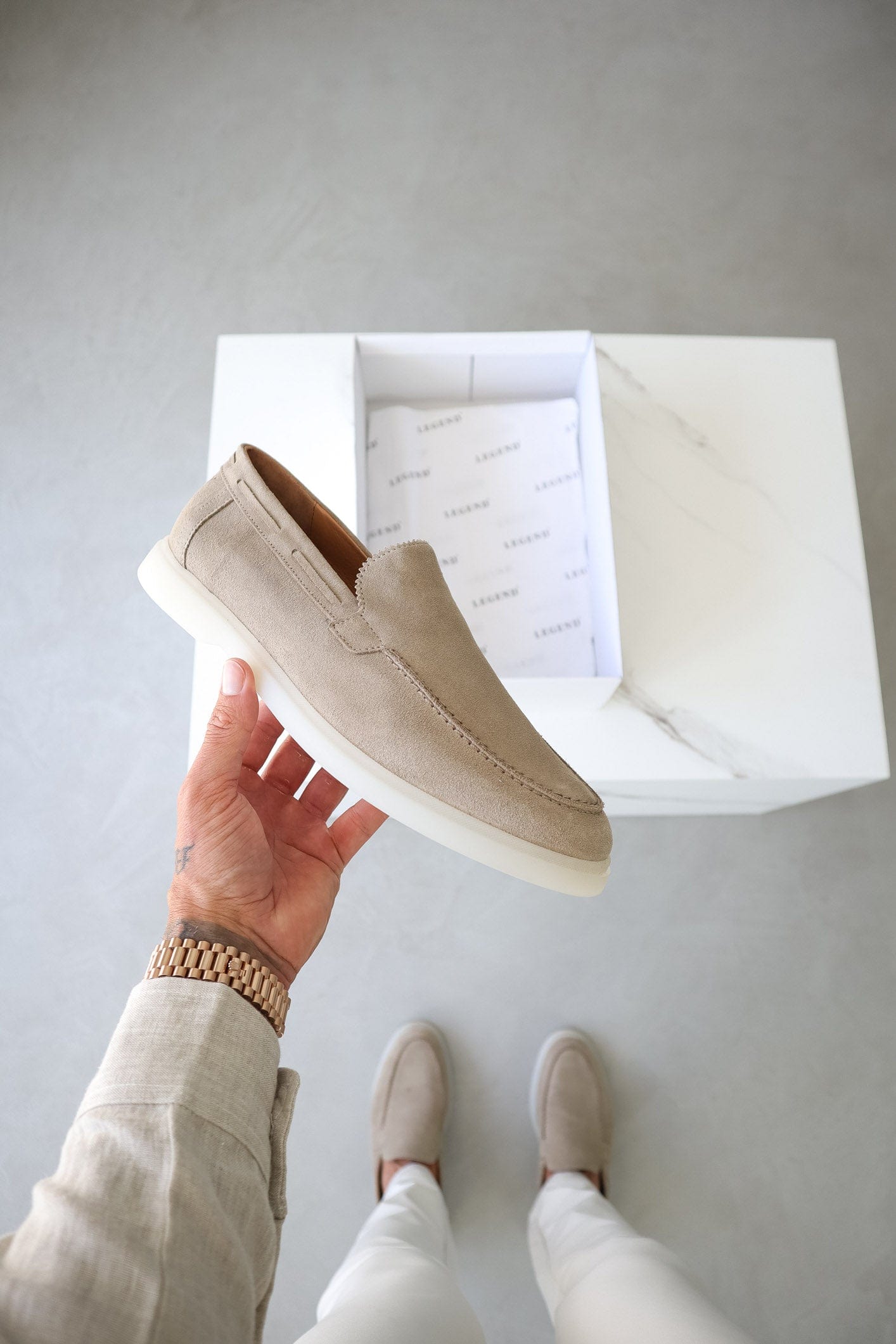 Beige Suede Loafers