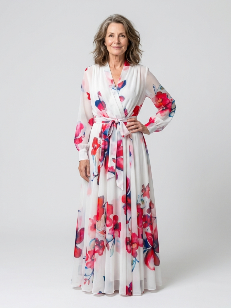 Lillian | Vestido Maxi Floral de Manga Larga Envolvente