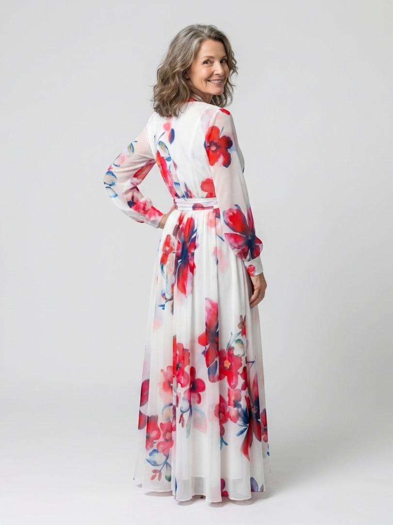 Lillian | Vestido Maxi Floral de Manga Larga Envolvente