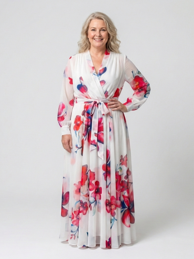 Lillian | Vestido Maxi Floral de Manga Larga Envolvente