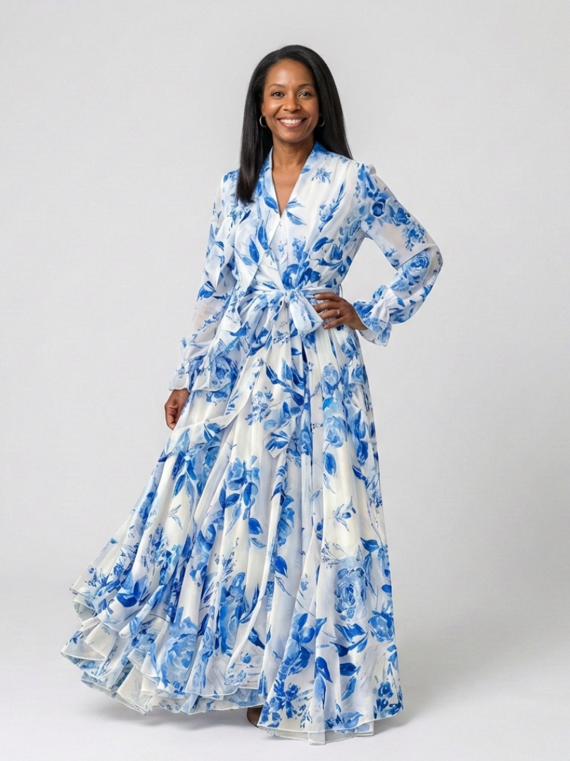 Lillian | Vestido Maxi Floral de Manga Larga Envolvente