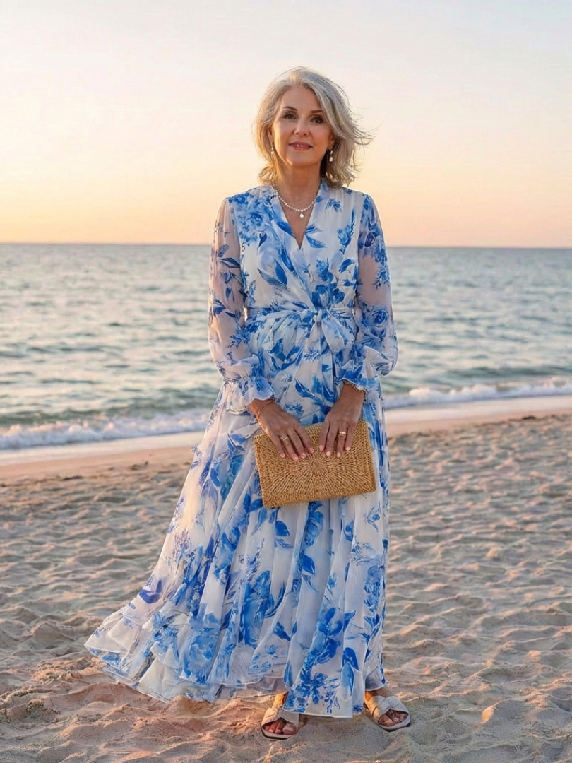 Lillian | Vestido Maxi Floral de Manga Larga Envolvente