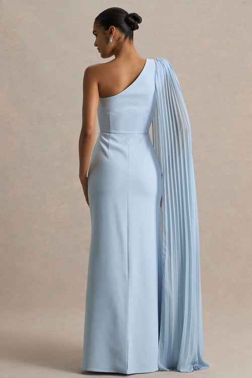 Athens | Vestido largo azul claro con una manga tipo capa