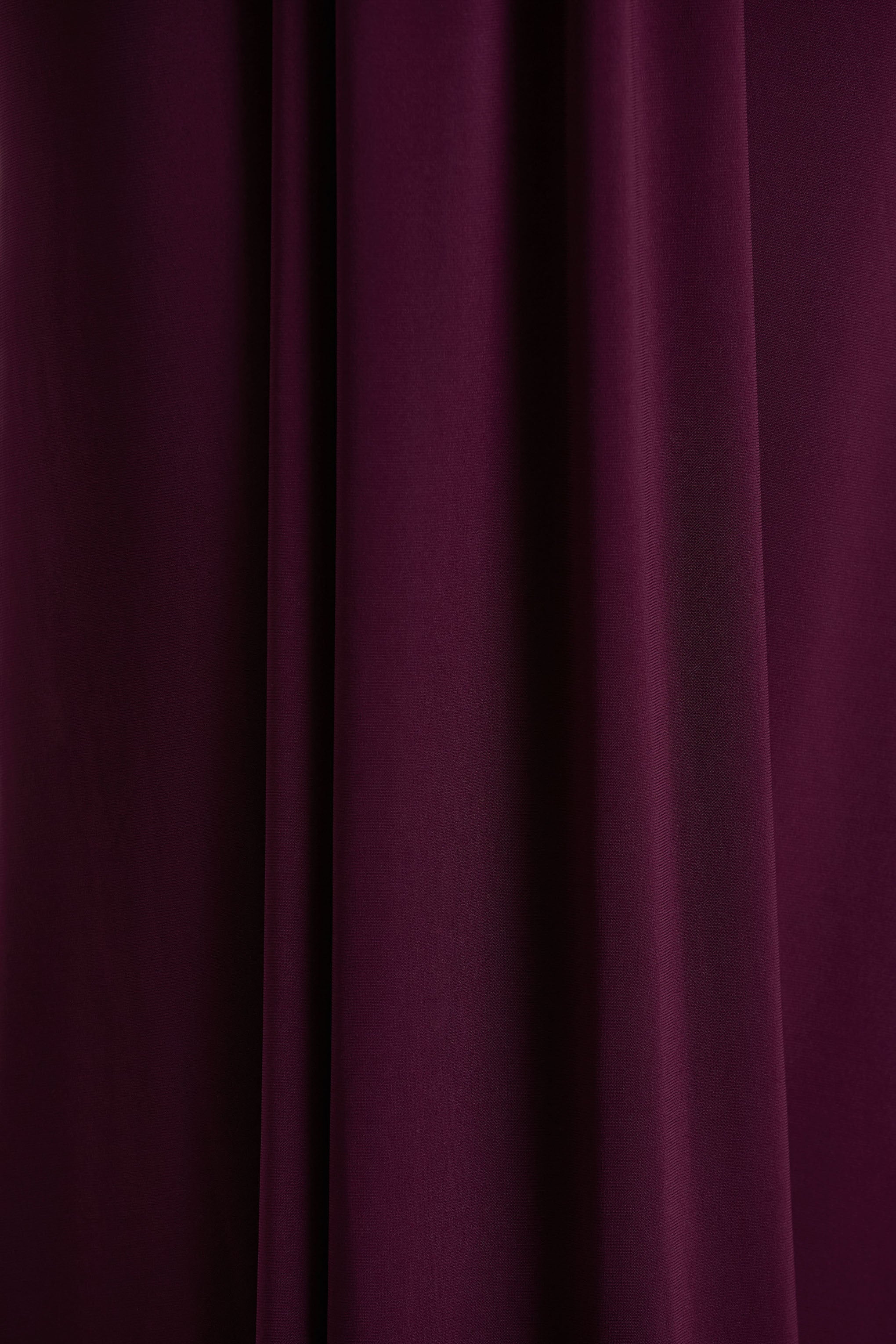 Flashy | Vestido Largo burdeos con escote pronunciado y detalles fruncidos